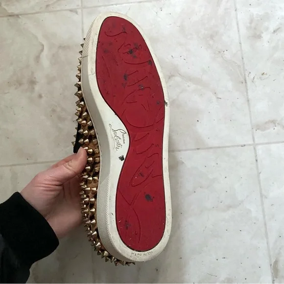 $995 Christian Louboutin Leopard Print Gold Spike Studs Slip-on